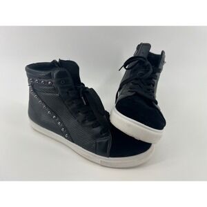 Outwoods Black Studded High Top Sneakers Women Size 10 Zip Lace Up Fashion Shoes